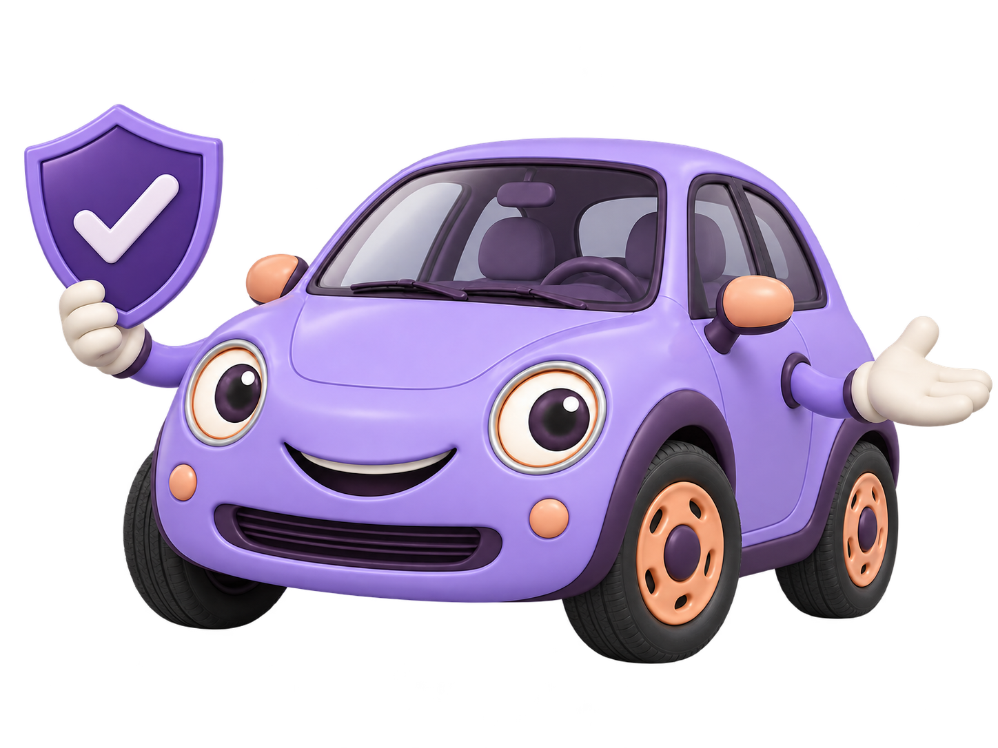 Miles, the purple DrivingQuote car mascot, with a protection shield